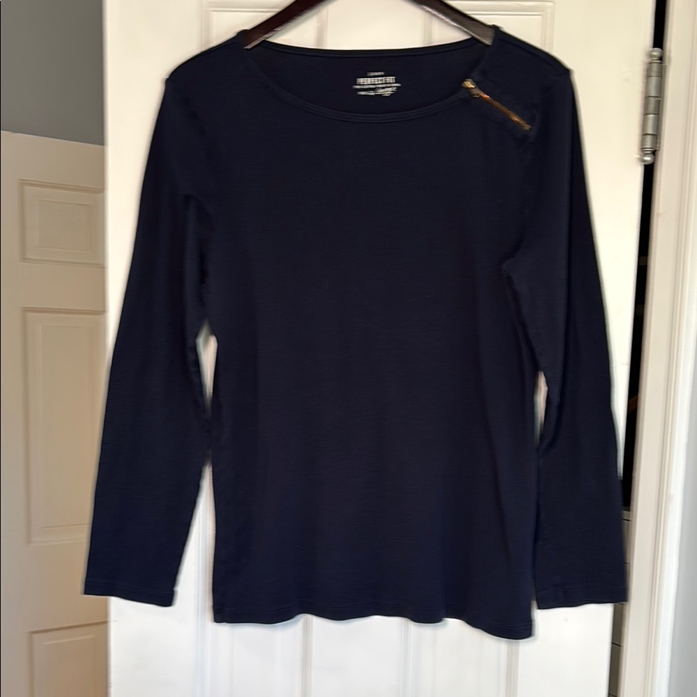 J. Crew Navy Long Sleeve Top with Zipper Detail
